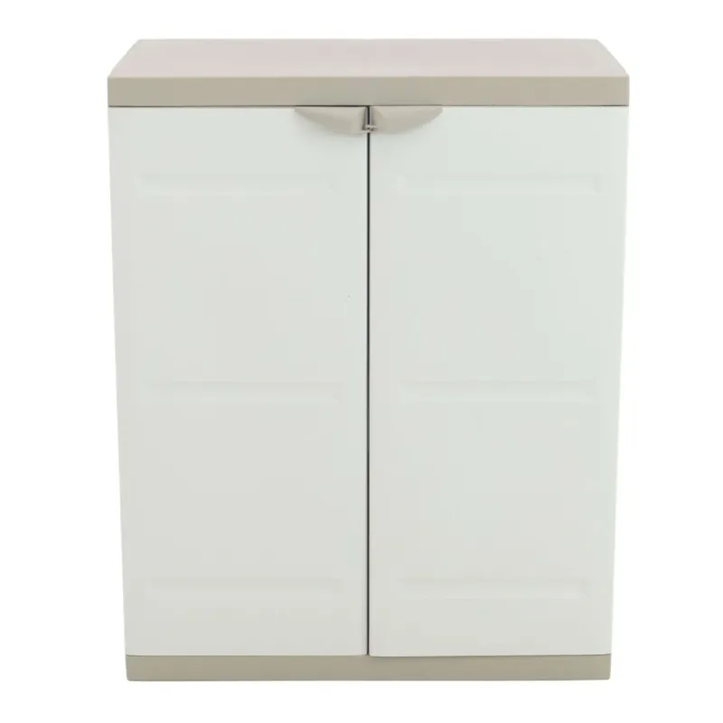 Armario 2 Puertas y 2 Estantes Internos, Armario Bajo de Exterior, Armario de Resina Titanium Beige 70x88x41 cm - Muebles
