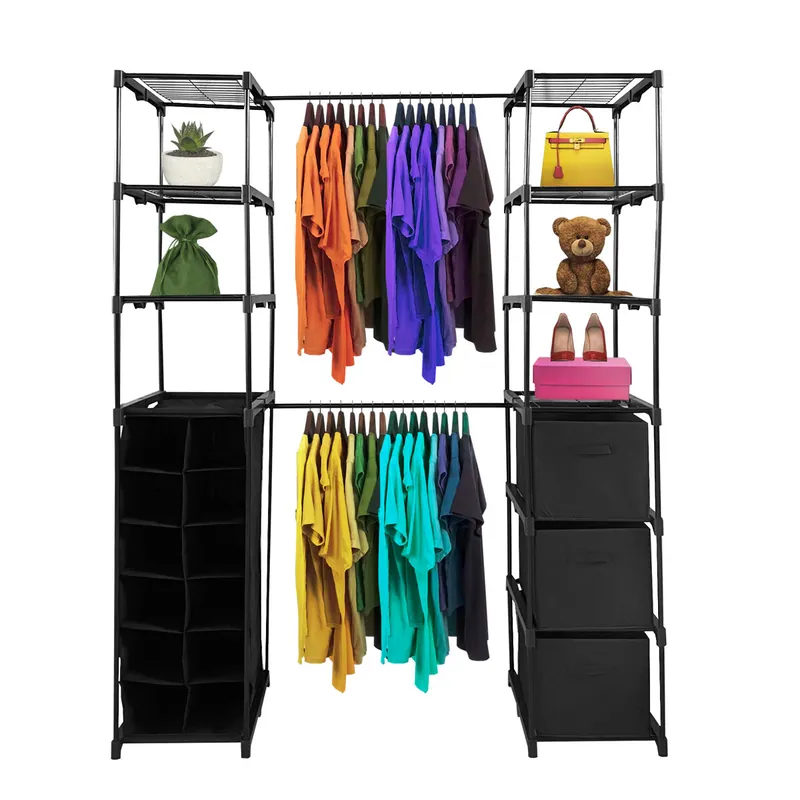 Armario Perchero Colgador Nyana Home | Organizador de Ropa | 12 Estantes | 2 Percheros Multialtura | 158x50x207 cm - Decoración