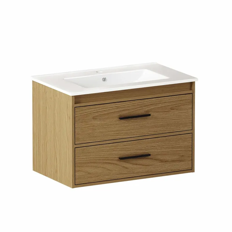 Armario de baño 76 cm - con amplio espacio de almacenamiento y 2 cajones - marrón rojizo