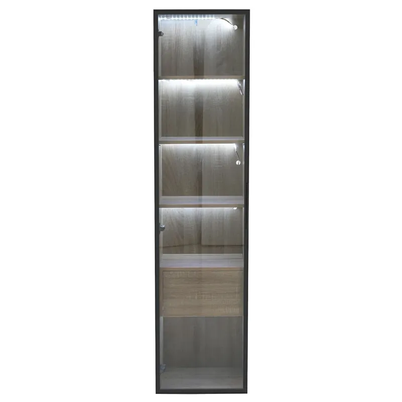 Armario baño 40 cm - con luz, 1 cajón grande, 1 puerta, cristal - Natural