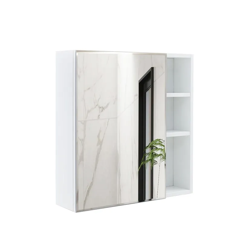 Armario espejo de pared 55x56 cm - Almacenamiento dividido, espejo HD - Blanco/Transparente