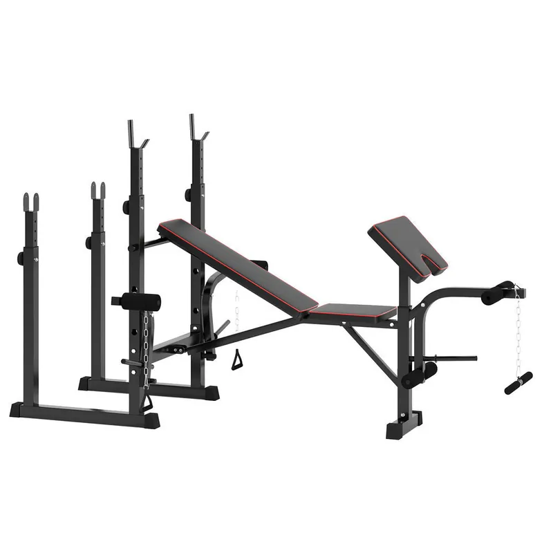SPORTNOW Banco de Musculación Multifuncional, Banco de Pesas, Press Banca con Soportes para Barra Regulables y Respaldo Ajustable, para Entrenamiento Completos de Cuerpo, en Casa, Gimnasio, Negro - Deporte