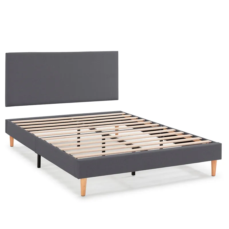 Base tapizada + Cabecero Aura 90x190 cm Gris Oscuro - Descanso