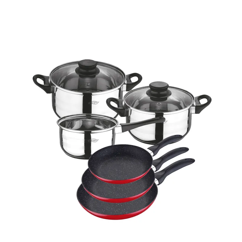 - batería de cocina 5 piezas y juego de sartenes en rojo