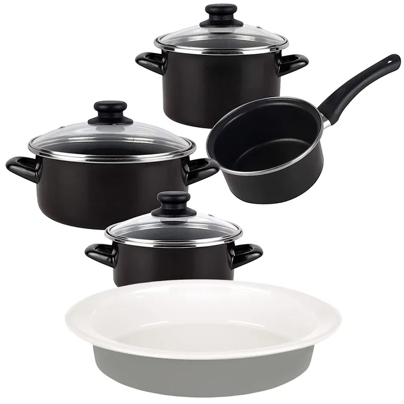 Bateria De Cocina 7 Piezas De Acero Vitrificado Apta Para Induccion Magefesa Con Fuente Oval 36Cm En Gres Masterpro Gravity