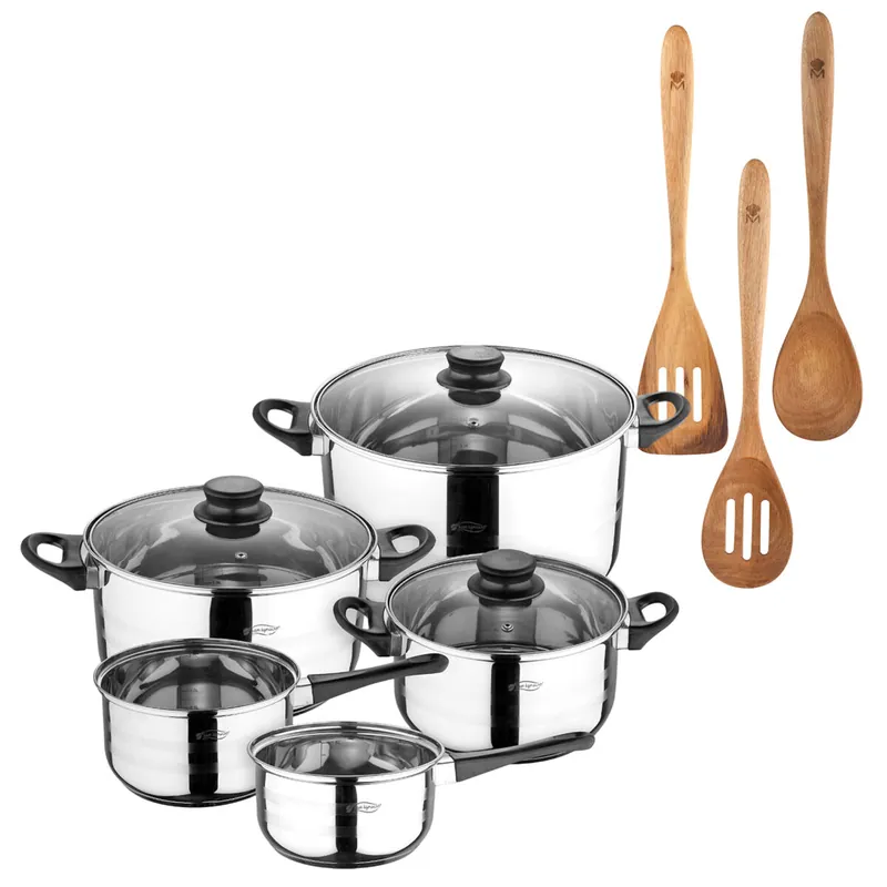 Batería de cocina de ocho piezas San Ignacio+ Set 3pcs utensilios de cocina acacia SMART MasterPRO