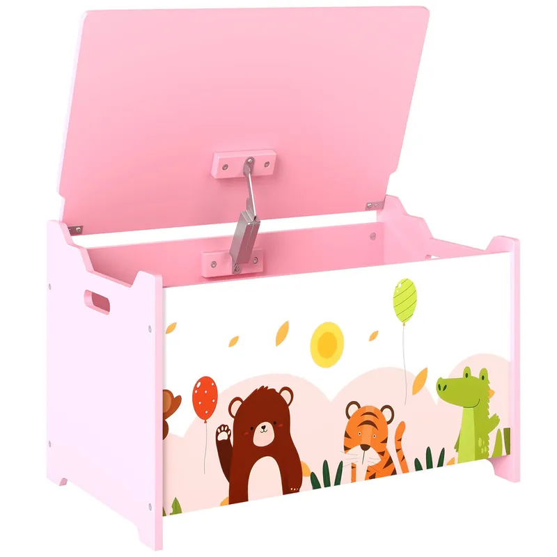AIYAPLAY Caja de Almacenaje de Juguetes, Baúl Juguetes Infantil, Tapa Abatible con Cierre Suave, Asas, Estampados de Animales, para Libros, Ropa en Dormitorio, Sala de juegos, Guardería, Rosa - Bebé