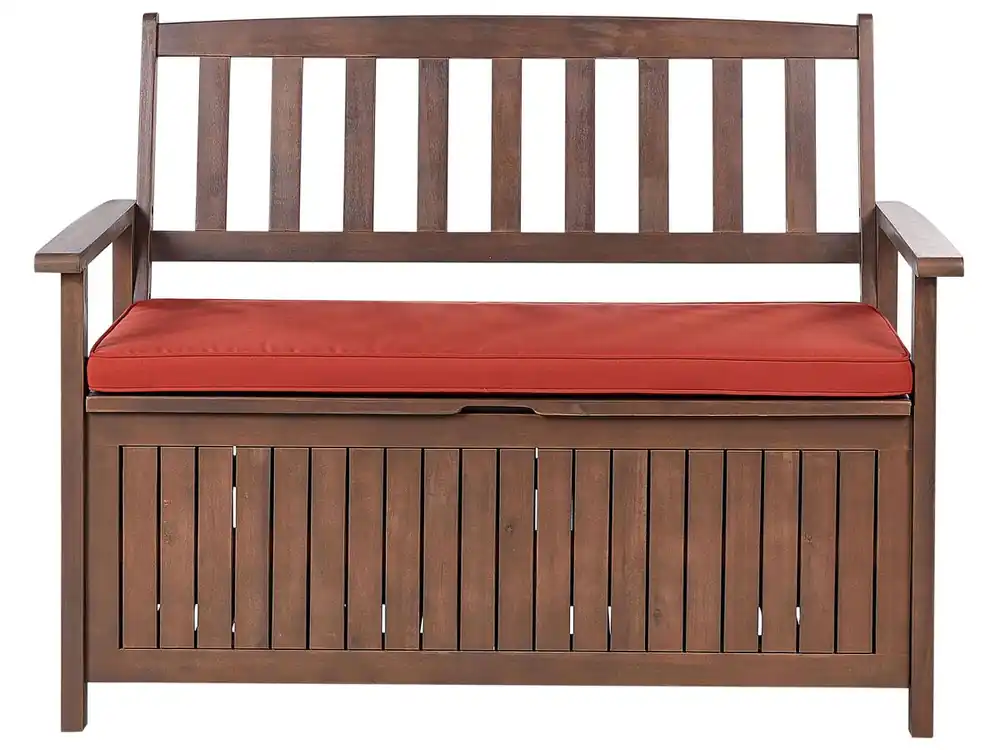Banco de jardín con cojín SOVANA 120 cm con almacenaje Madera de acacia Gris claro