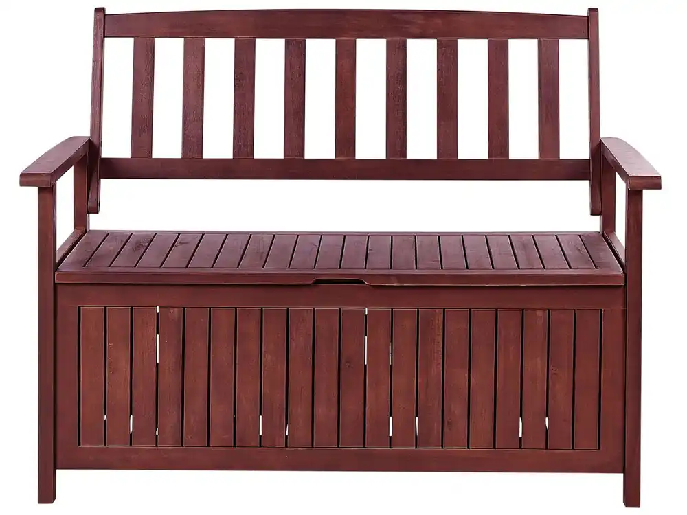Banco de jardín SOVANA 120 cm con almacenaje Madera de acacia Rojo oscuro