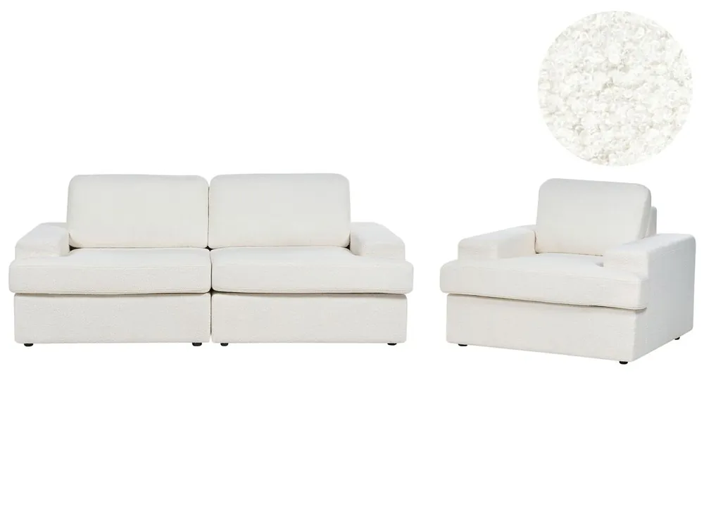 Conjunto de sala de estar ALLA Bouclé Blanco crema 4 plazas - Sofás sillones puffs