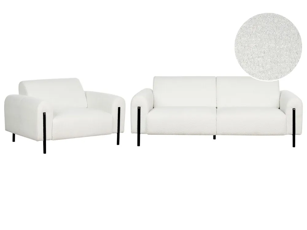 Conjunto de sala de estar ASKIM Bouclé Blanco 4 plazas - Sofás sillones puffs