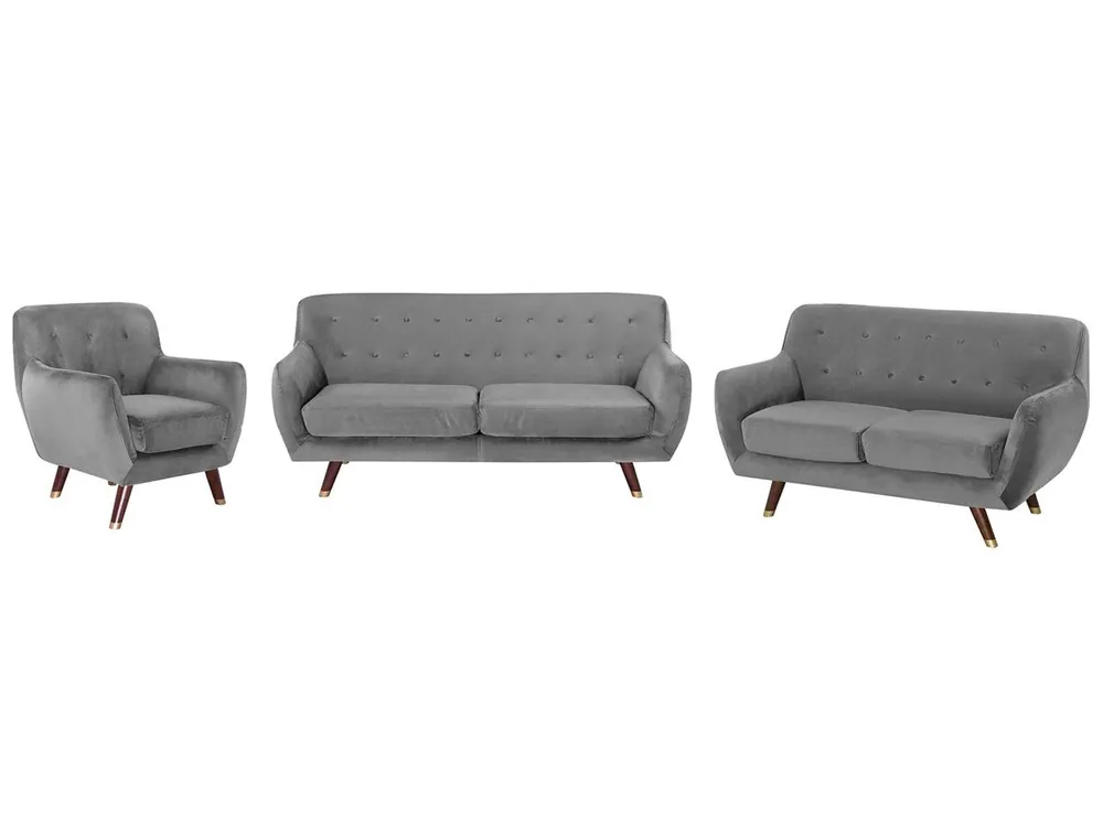 Conjunto de sala de estar BODO Terciopelo Gris 6 plazas - Sofás sillones puffs