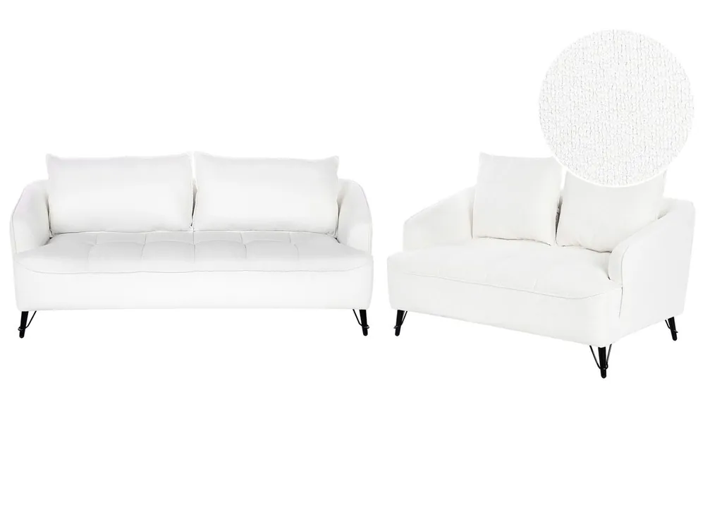 Conjunto de sala de estar 5 plazas HOBRO Bouclé Blanco - Sofás sillones puffs
