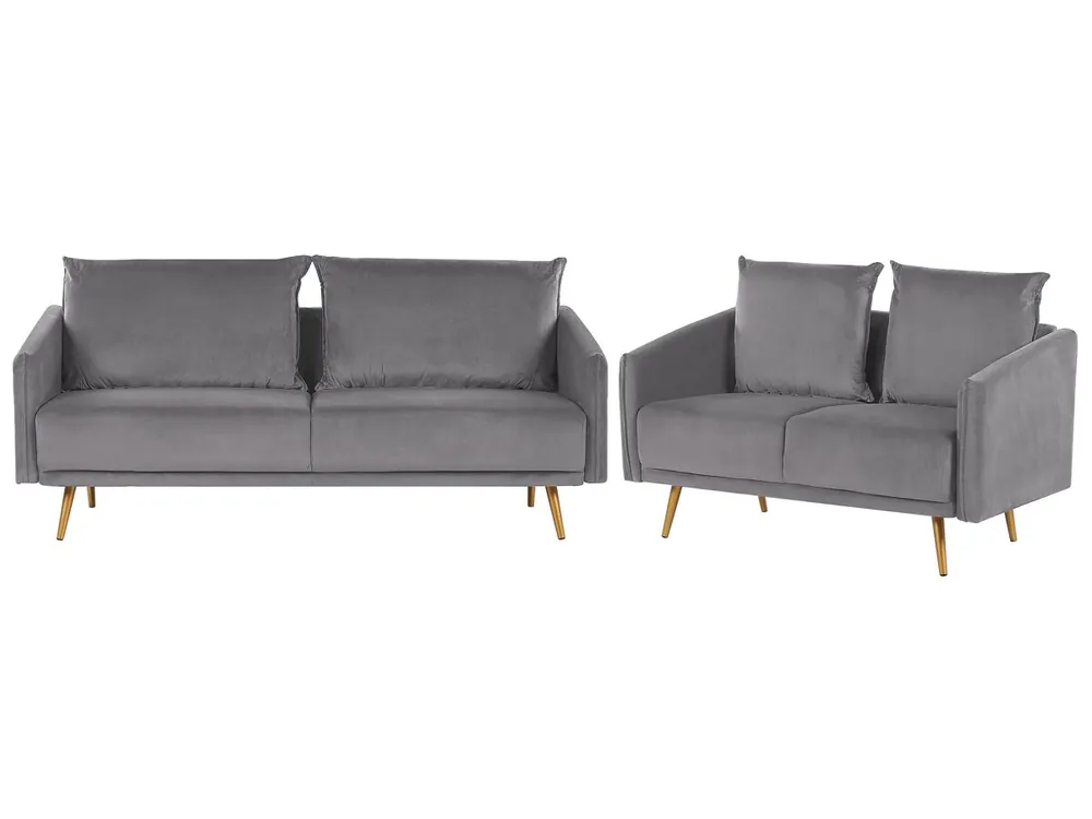 Conjunto de sala de estar 5 plazas MAURA Terciopelo Gris - Sofás sillones puffs