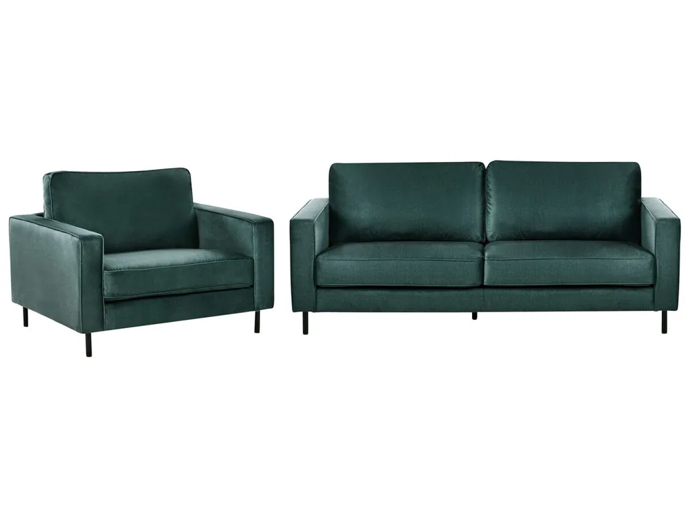 Conjunto de sala de estar SAVALEN Terciopelo Verde oscuro 4 plazas - Sofás sillones puffs