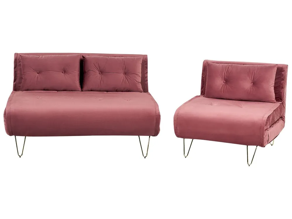 Conjunto de sala de estar VESTFOLD Terciopelo Beige 3 plazas - Sofás sillones puffs