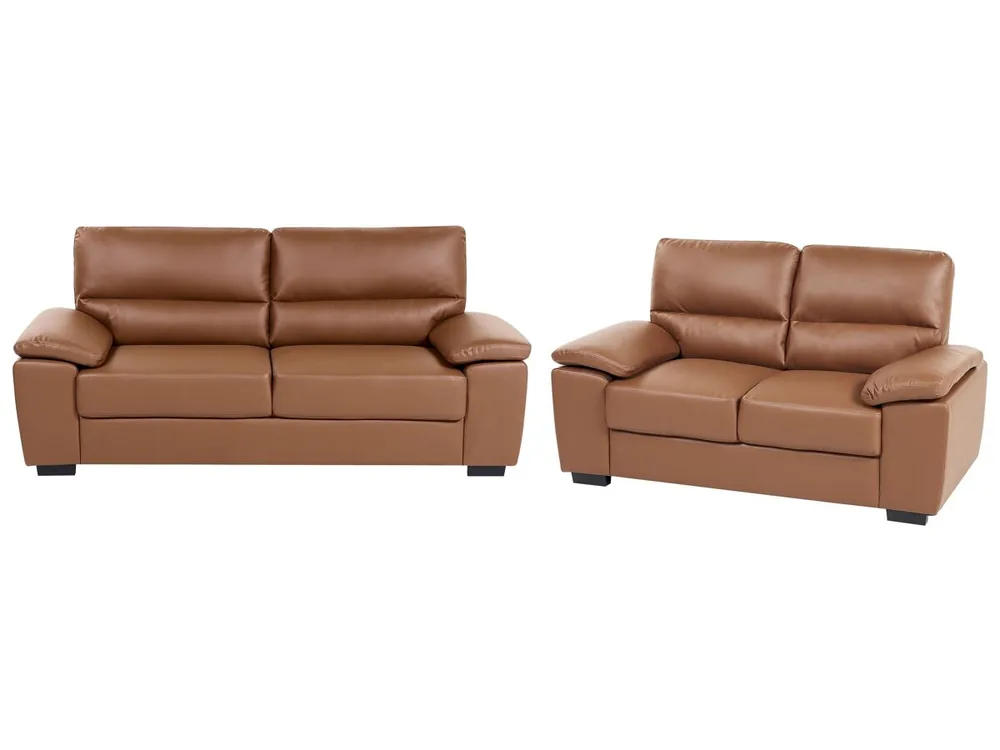 Conjunto de sala de estar VOGAR Piel sintética Marrón dorado 5 plazas - Sofás sillones puffs