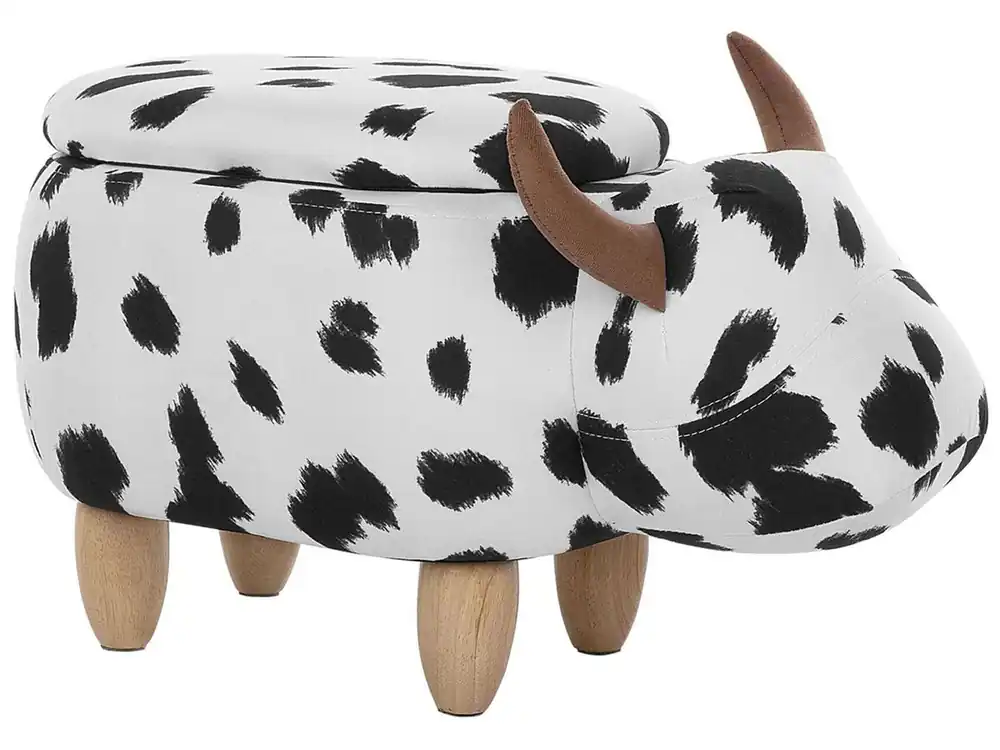 Puf animal con almacenaje COW Tela Blanco - Bebé
