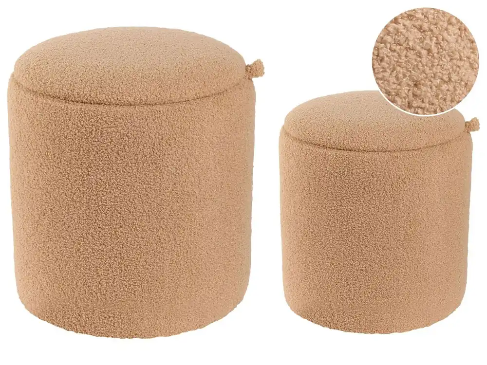 Conjunto de 2 pufs con almacenaje BEREA Bouclé Marrón claro 30/40 cm 30/40 cm 37/46 cm - Sofás sillones puffs