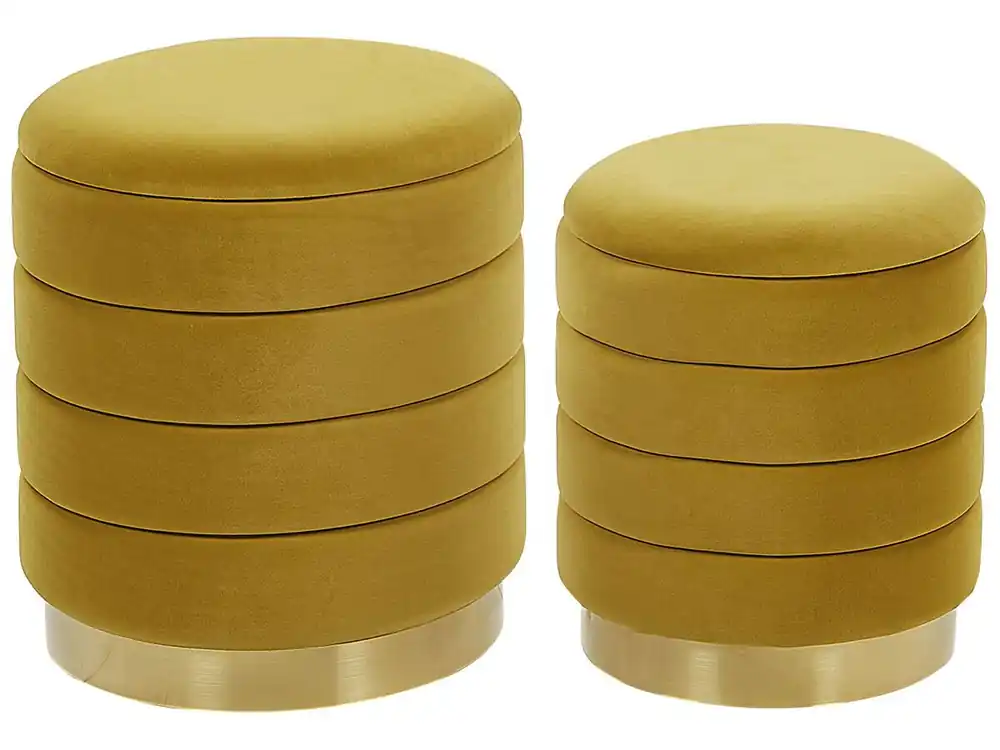Conjunto de 2 pufs con almacenaje GARLAND Terciopelo Beige claro 40/33 cm 40/34 cm 44/38 cm - Sofás sillones puffs