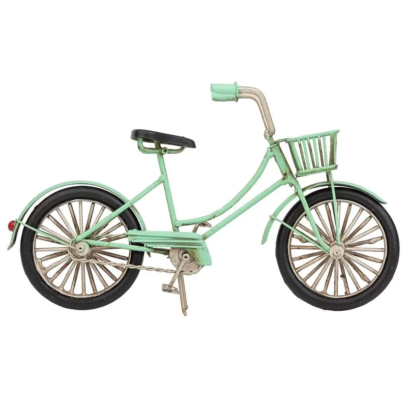 bicicleta de metal en color verde tiene unas dimensiones de 22x6.5x13h cm - Electrónica