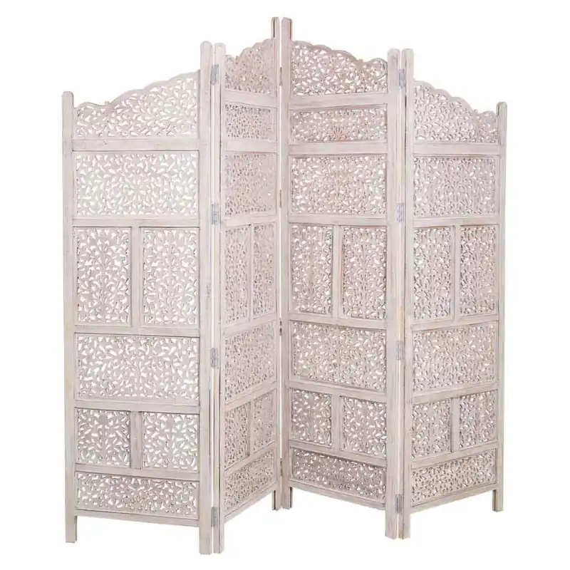 Biombo de madera artesanal blanco 50(x4)x2x180 - Decoración