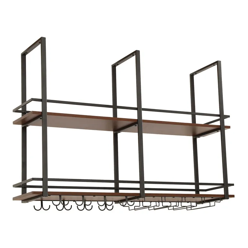 Botellero vino Hubro con portavasos metal 100x30x85cm Negro/Nogal [en.casa] - Cocina