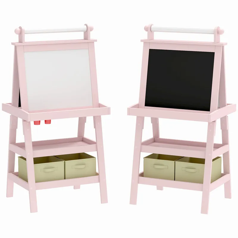 AIYAPLAY Pizarra Infantil Caballete 3 en 1 Pizarra Infantil de Doble Cara Magnética Caballete de Pintura para Niños con Rollo de Papel y Cestas de Almacenamiento 59x48x118 cm Verde - Jardín