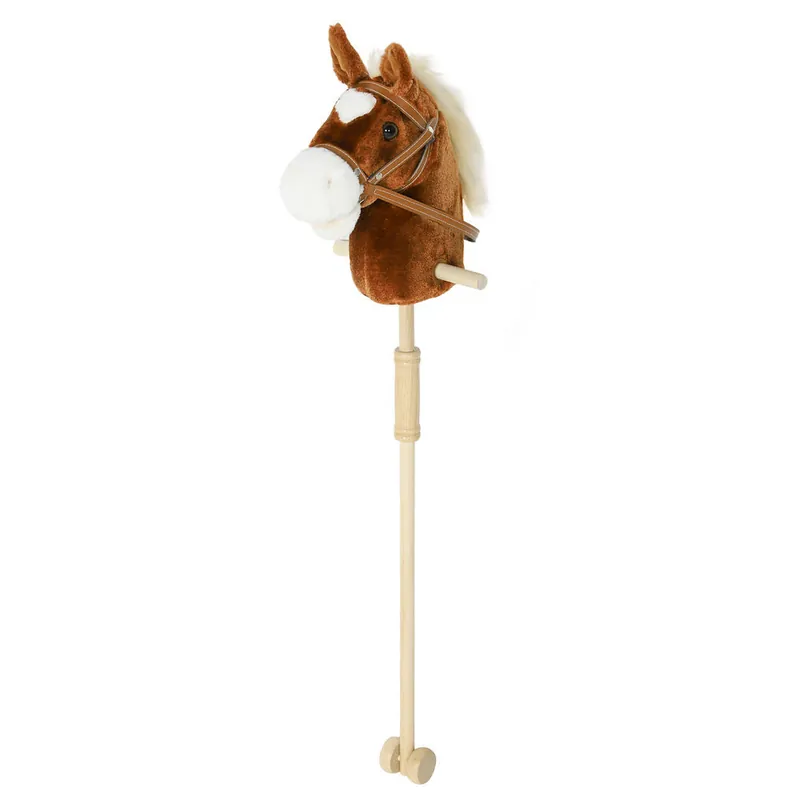 AIYAPLAY Cabeza de Caballo con Palo de Madera, Sonidos y Ruedas, Caballo de Juguete, 95 cm de Altura, Marrón - Jardín