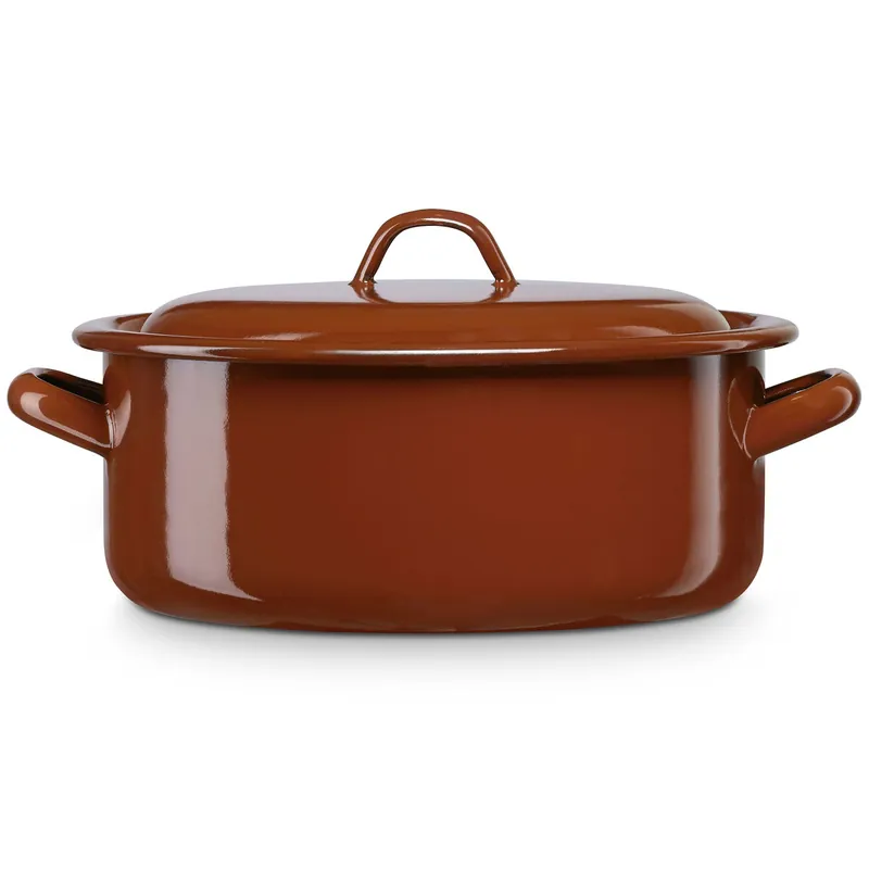 Briebe Terra Cacerola Inducción 40cm Cazuela 21 L Grande, Tapa, Acero Esmaltado Fuego Horno, Vintage, , Marrón - Cocina