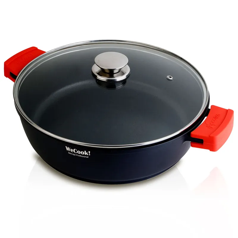 Wecook Ecostone Cazuela Baja Inducción Tapa Cristal 24cm, Antiadherente sin PFOA, Aluminio Fundido, 5mm, 7,5cm alto, , Negro - Cocina