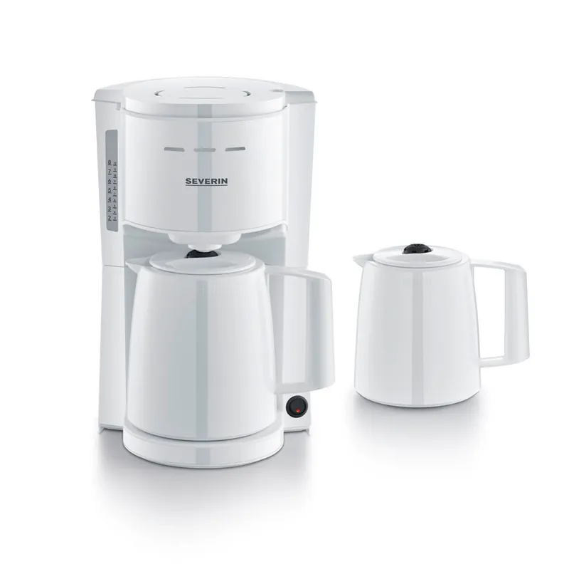 SEVERIN - Cafetera de goteo con jarra adicional para 16 tazas, Cafetera de filtro / Cafetera americana con 2 jarras termo, desconexión automática, Acero inoxidable / Negro, KA 9309