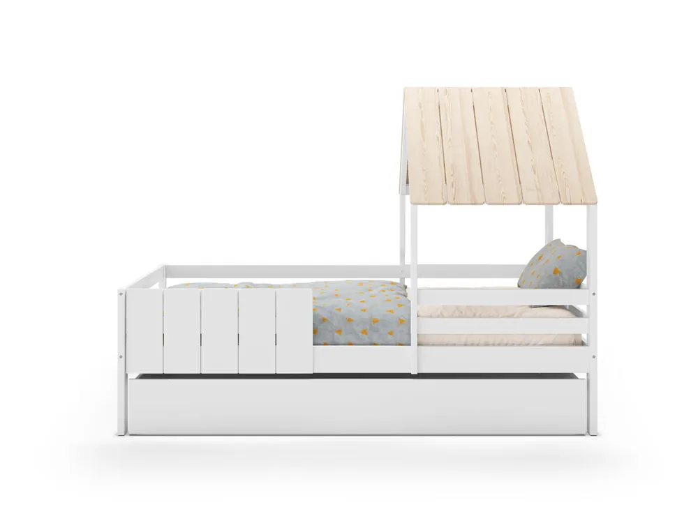 Cama 90cm cabaña ANGELA blanco lacado y madera natural - Descanso