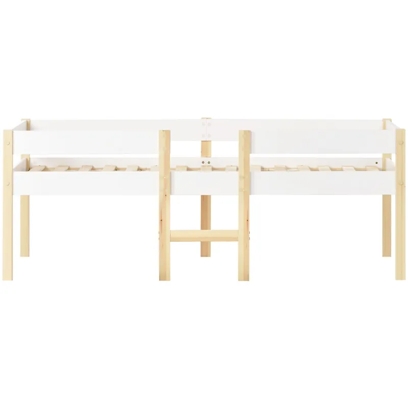 Cama alta con barandillas de seguridad - madera maciza de pino - 90x200 cm - Blanco