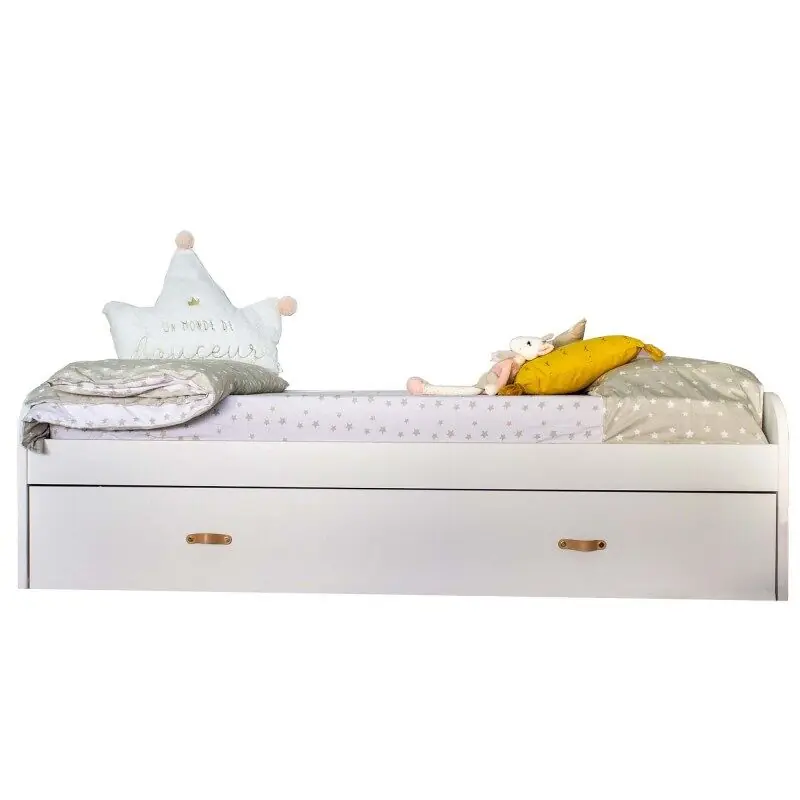 Cama + cajones aglomerado blanco con somier y colchón 105x190cm - Descanso