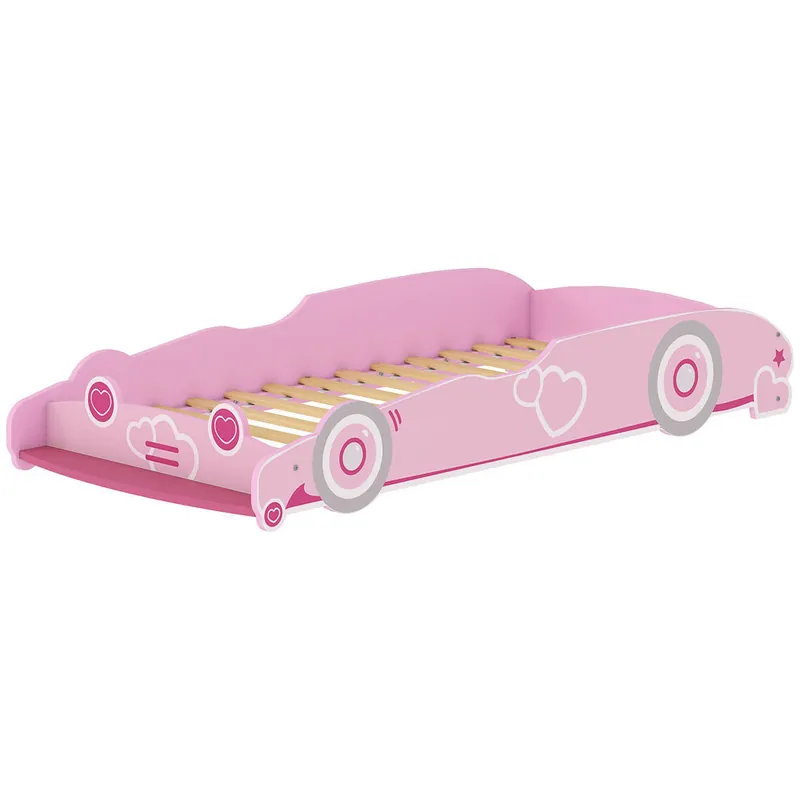 AIYAPLAY Cama Infantil 70x140 cm, Forma de Coche, Cama para Niños con Barrera Anticaídas y Somier, para Niños y Niñas de 3-5 Años, Rosa