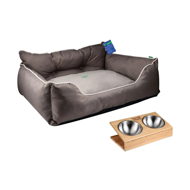 Cama para mascota + comedero doble - Jardín