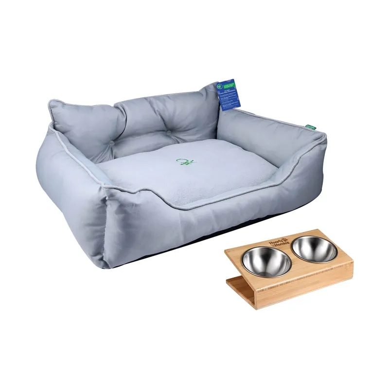 Cama para mascota + comedero doble - Jardín