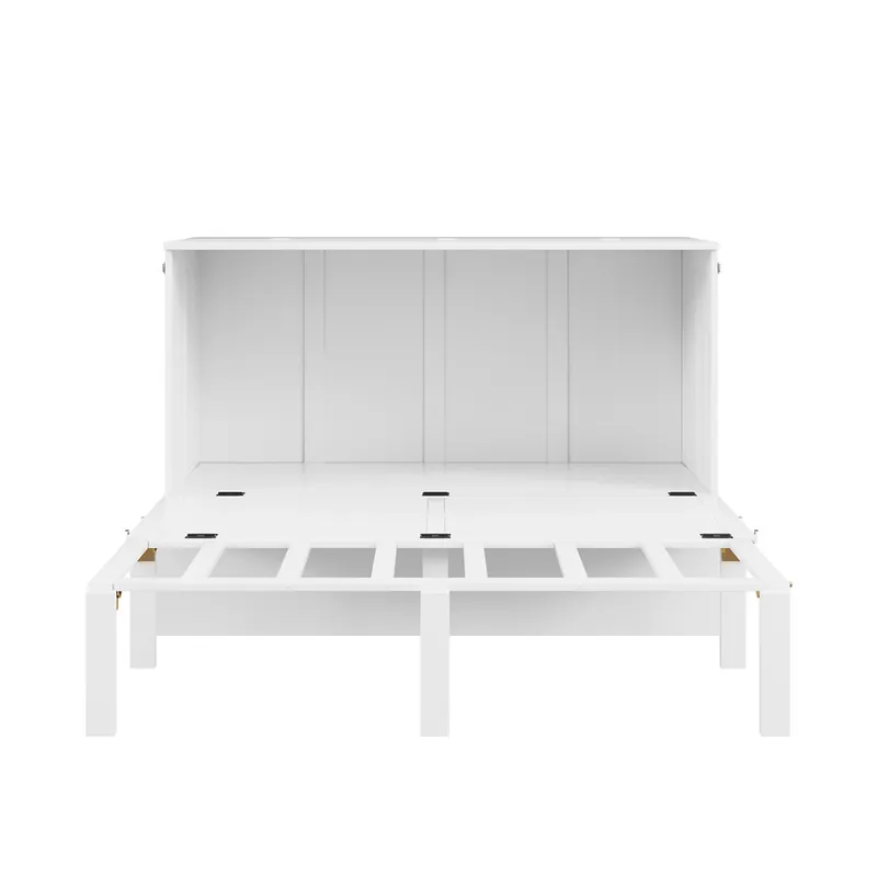Cama abatible 140x200 cm - Cama de pared con somier, cama vertical con somier, cama juvenil - Blanca