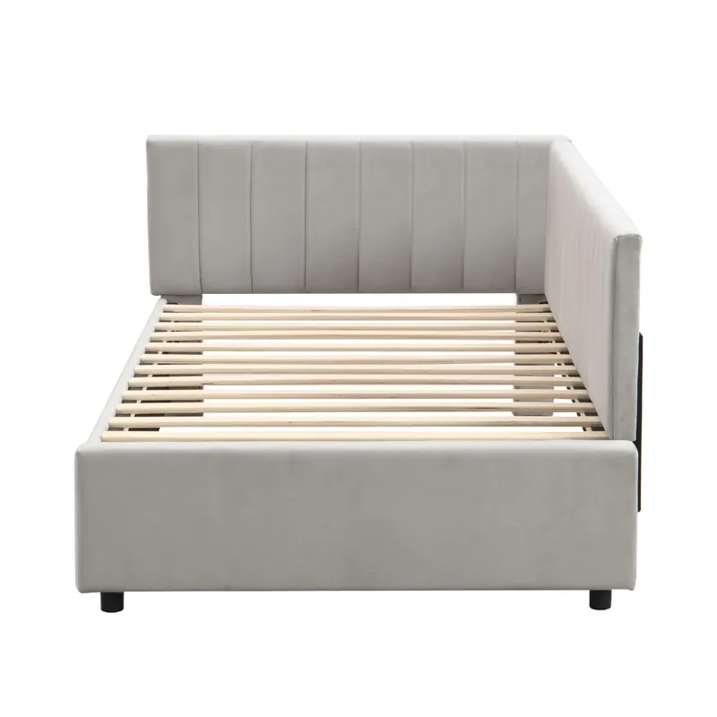Sofá cama 90x200 - Multifuncional con somier, tela de terciopelo amigable con la piel - Gris