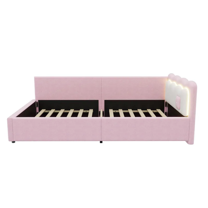 Sofá cama de 90x200 cm con LED y somier de láminas - Rosa