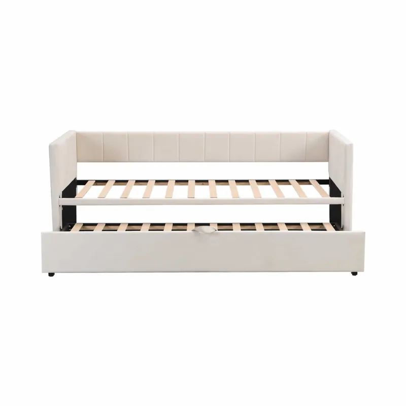 Sofá cama 90/180*200 cm - Con somier de láminas, Cama multifuncional de suave terciopelo - Beige