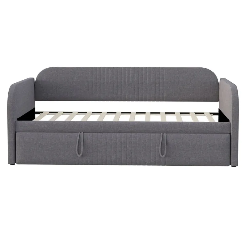 Sofá cama 90/180*190 cm - Con rayas verticales, con somier, multifuncional, lino, gris
