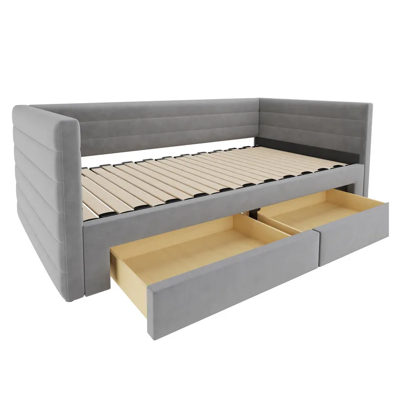 Sofá cama 90x190 cm - Multifuncional, con almacenamiento, convertíble en cama individual/doble - Gris