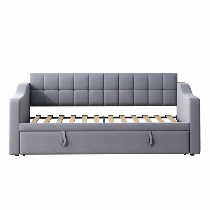Sofá cama tapizado 90x180x190 cm - 2 en 1 multifuncional con tela de terciopelo, enchufe y bolsa de almacenamiento - gris claro