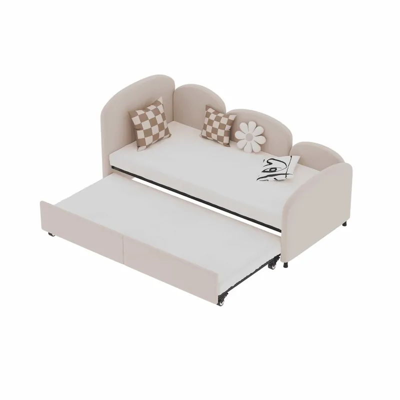 Sofá Cama Twin Size - Con Cajones de Almacenaje, Tapizado de Terciopelo - Beige