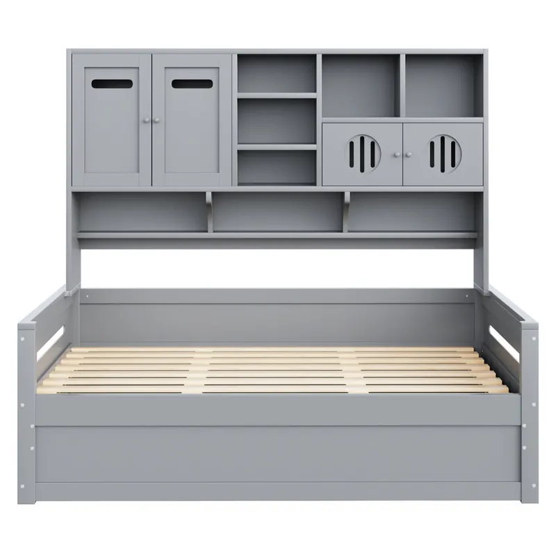 Sofá-cama madera 90x200 cm - Multifuncional con almacenamiento, cama hidráulica, gris