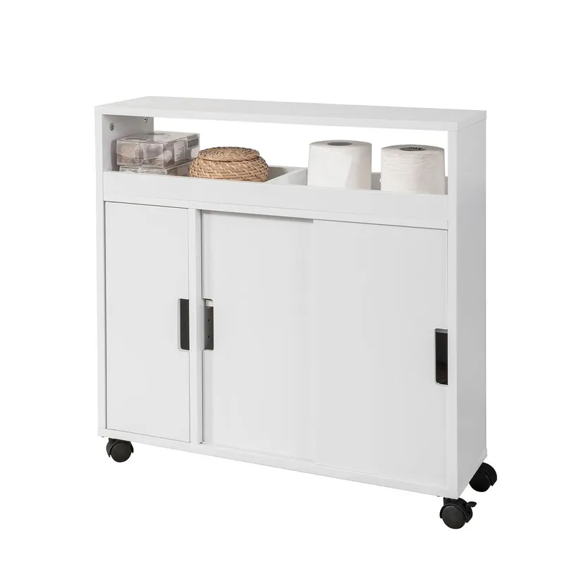 SoBuy Carro Multiuso con Ruedas para Baño,Mueble Auxiliar Baño 2 Estantes y 2 Bandejas BZR02-W