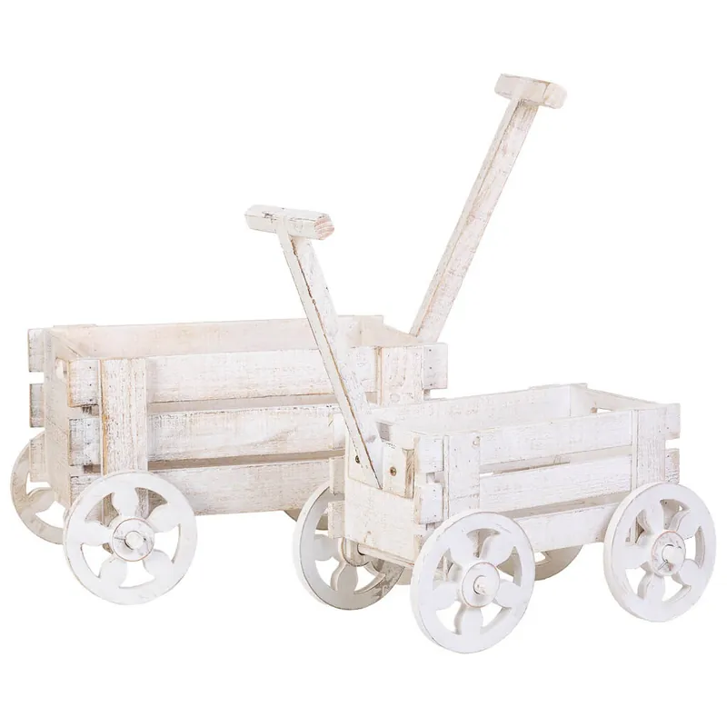Set de dos soportes maceteros con diseño de carro de madera - Decoración