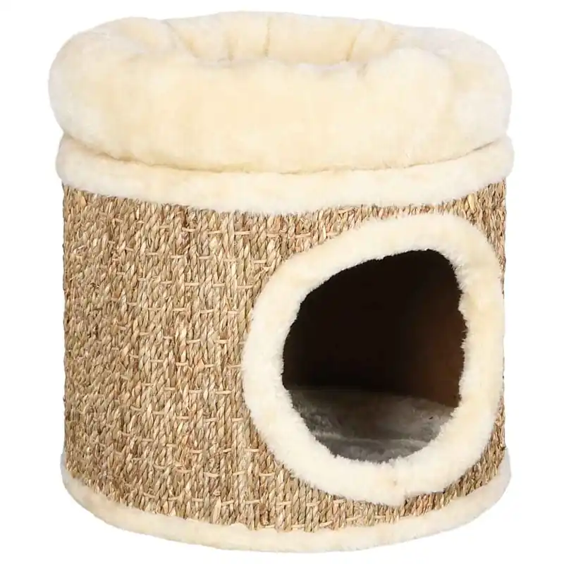 vidaXL Casita para gatos de lujo con cojín hierba marina 33 cm - Jardín